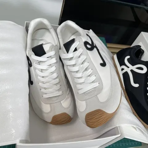 White and Black Low-Top Sneakers with Wooden Heel