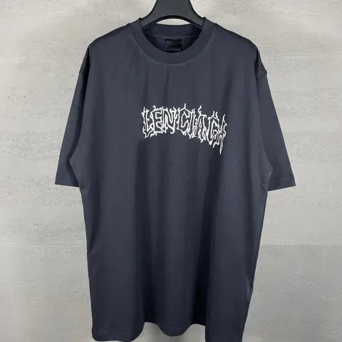 Balenciaga Metal Logo Oversized Faded Black T-Shirt