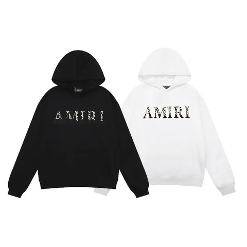 AMIRI Leopard Logo Hoodie - Black and White