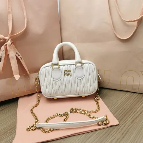 Miu Miu White Quilted Mini Bag with Gold Chain