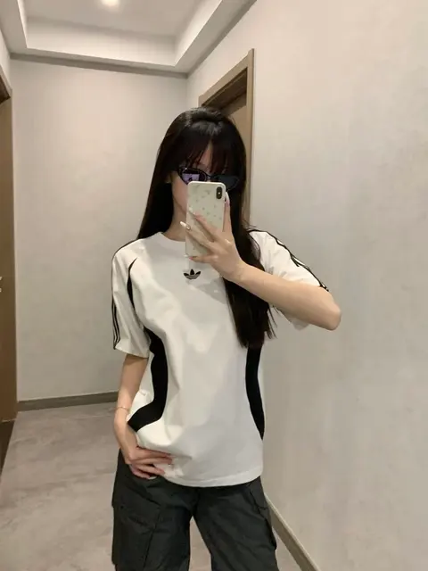 Adidas White T-Shirt with Black Stripes