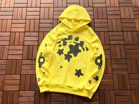 Yellow Hoodie with Black Star and Abstract Print