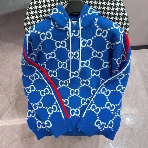Gucci Blue GG Logo Knit Hoodie