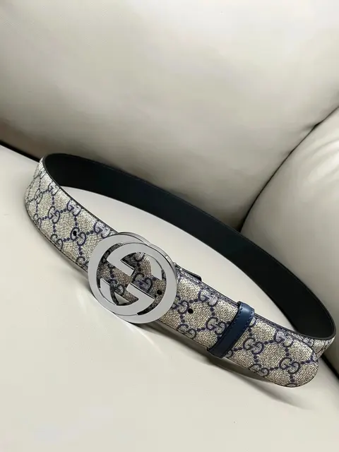 Gucci GG Supreme Canvas Belt with Silver Interlocking G Buckle