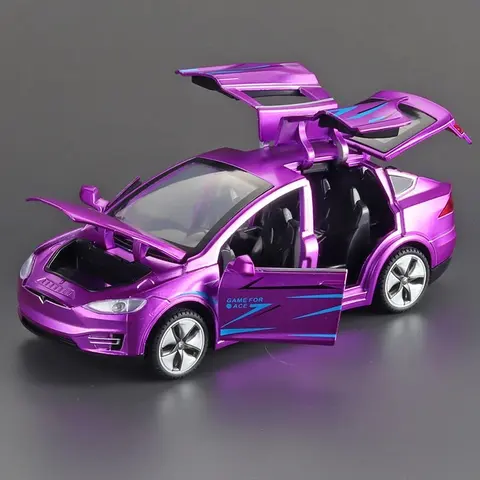 Purple Mini Diecast Car Model with Open Doors and Hood