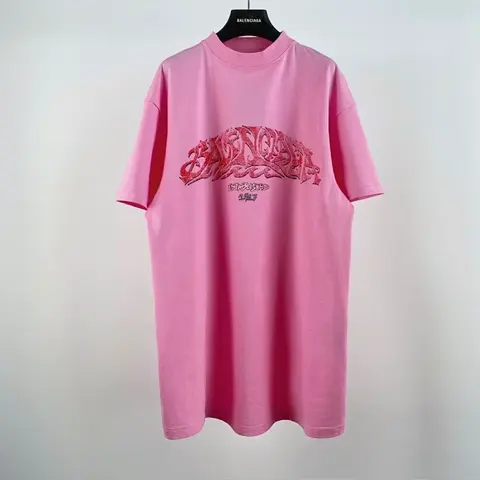 Balenciaga Pink Oversized T-Shirt with Embroidered Logo