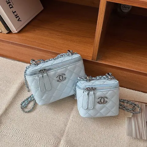 Chanel Light Blue Quilted Leather Crossbody Bag Set