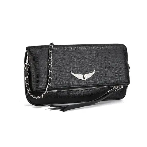 Black Wing-Embellished Chain Crossbody Bag