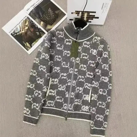 GG Monogram Knit Zip-Up Sweater