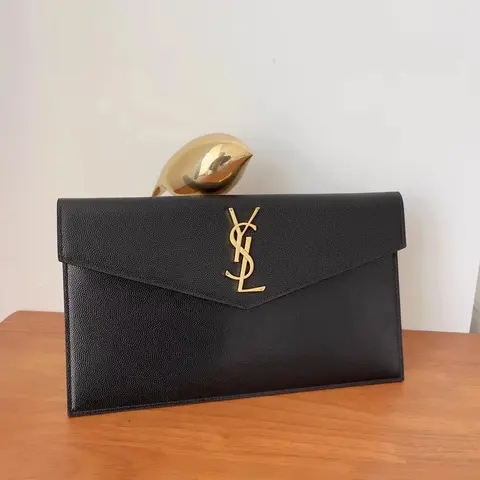Saint Laurent Black Leather Envelope Clutch