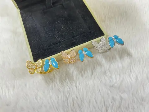 VCA Double Butterfly Turquoise and White Diamond Ring