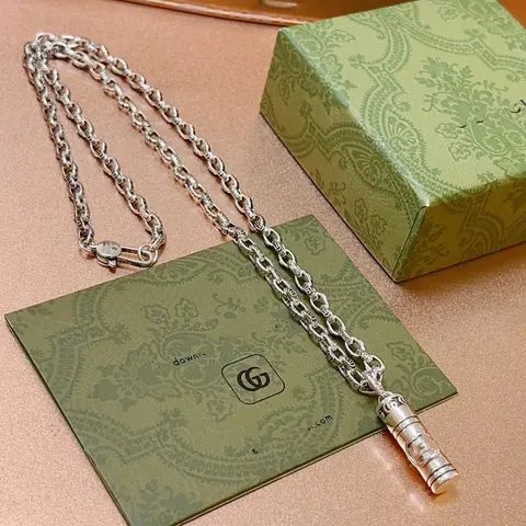 Gucci Silver Chain Necklace with Cylindrical Pendant