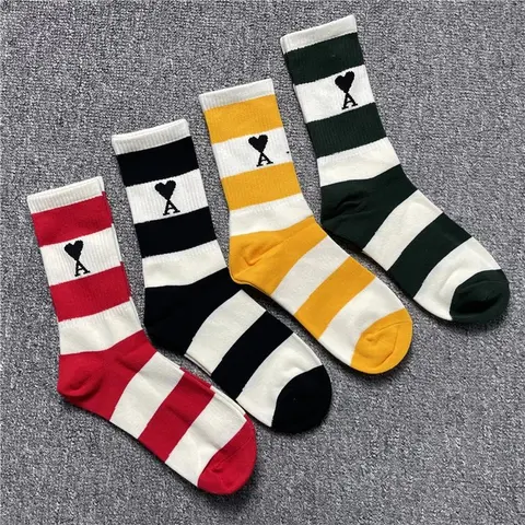AMI Original Three-Color Horizontal Stripe Ace of Spades Heart Letter College Style Streetwear Socks