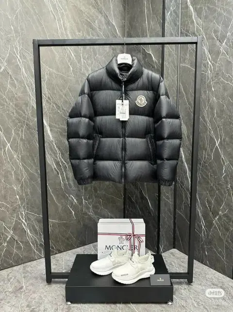 Moncler Black Quilted Down Jacket with White Sneakers