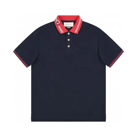 Gucci Navy Blue Polo Shirt with Red and White Trim