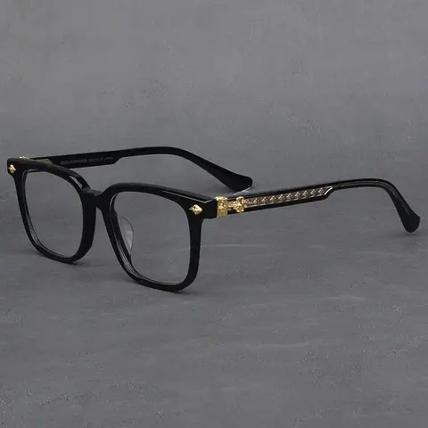 Gucci Black Square Eyeglasses with Gold Accents
