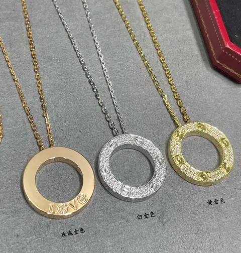 Love Ring Pendant Necklace Collection in Rose Gold, White Gold, and Yellow Gold