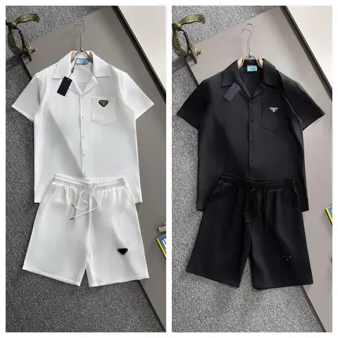 Prada Men's Short Sleeve Shirt and Shorts Set
