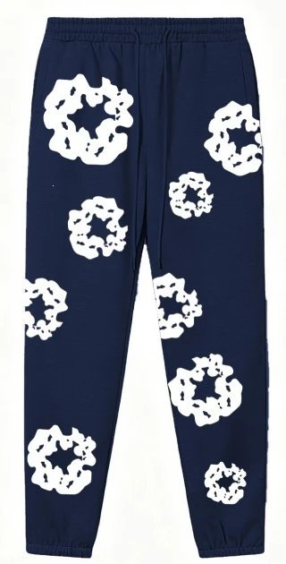 藏青色发泡长裤【白色花环】