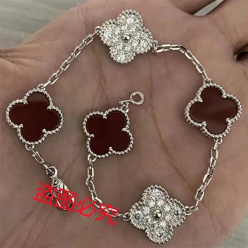 17#白金色【红玛瑙间钻】五花手链