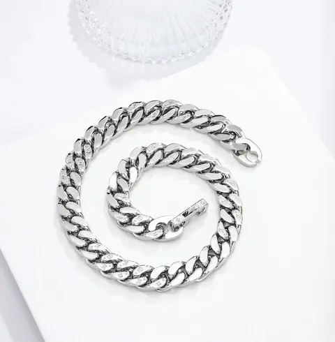 Silver Curb Chain Necklace and Bracelet Set