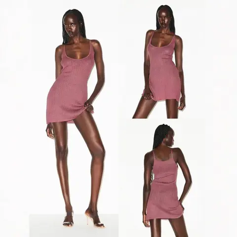 Sheer Knit Low-Neck Tank Dress - Minimalist See-Through Mini Dress
