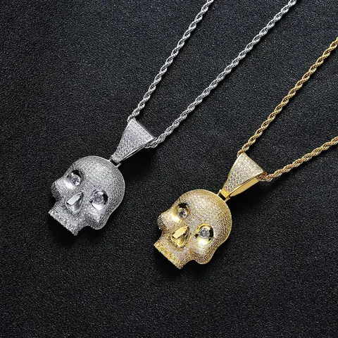 Diamond Skull Pendant Necklaces - Gold and Silver