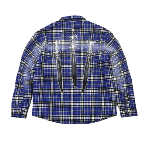 THÓUG CLÓUB Check-Pattern Shirt in Blue
