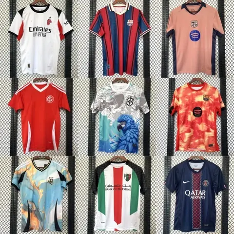 Collection of Football Club Jerseys Including Barcelona, PSG, and International Teams