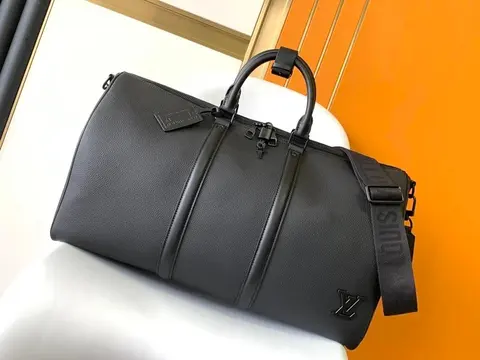 Louis Vuitton Black Leather Duffle Bag