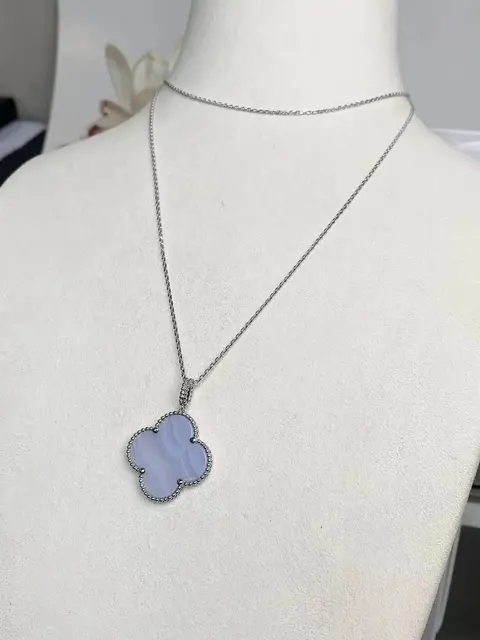 Blue Agate Clover Pendant Necklace