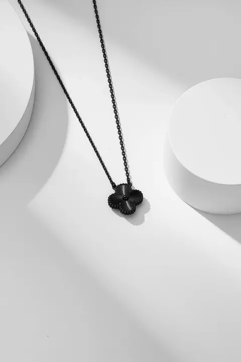 Black Four-Leaf Clover Pendant Necklace