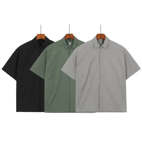 Short Sleeve Button-Up Shirts - Black, Green, Gray
