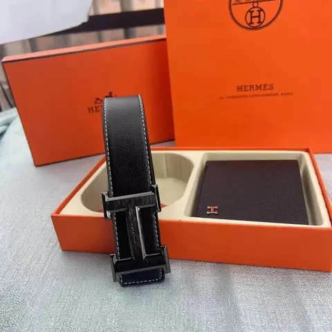 Hermès Black Leather Belt with H Buckle