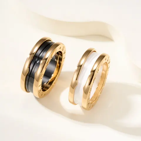 Bulgari B.zero1 Gold Rings with Black and White Ceramic Inlays