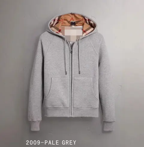 Burberry Pale Grey Zip-Up Hoodie with Check Lining