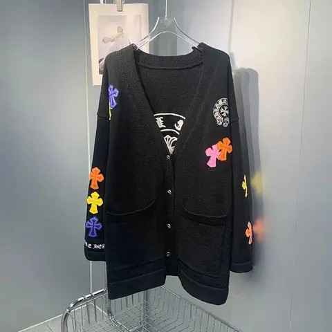 Black Embroidered Cross Pattern Cardigan