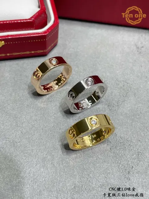 Cartier Love Ring with Three Diamonds in Gold and Silver