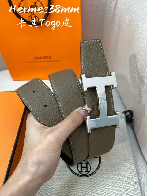 Hermès 38mm Togo Leather Belt with Silver H Buckle