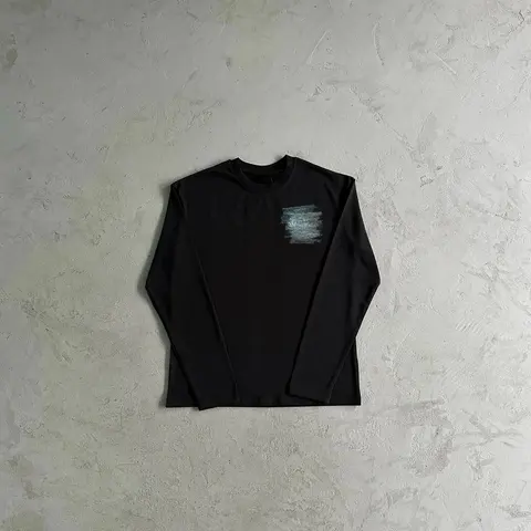 Black Long Sleeve T-Shirt with Abstract Chest Print