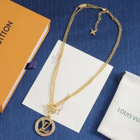 Louis Vuitton Gold Chain Necklace with LV Pendant