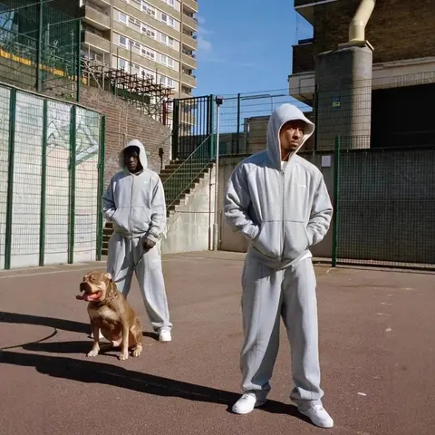 Light Gray Hooded Sweatshirt and Sweatpants Set