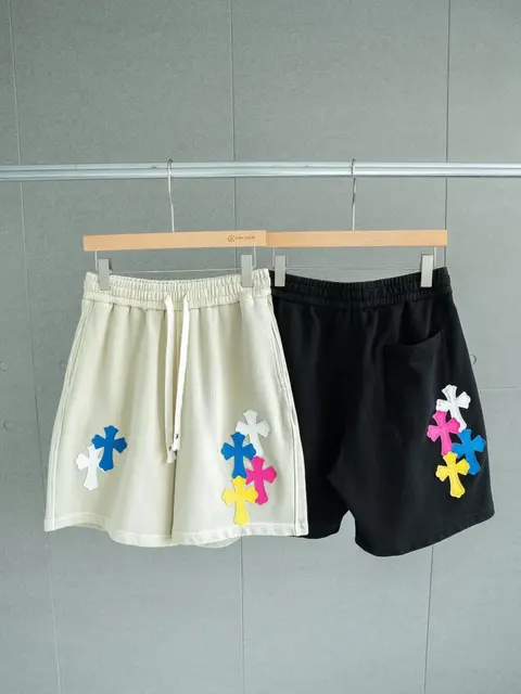 Colorful Cross Patch Shorts - Beige and Black