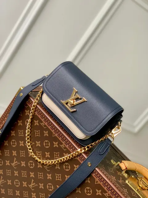 Louis Vuitton Navy Blue Crossbody Bag with Gold Hardware