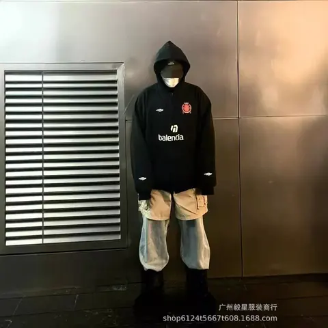 Balenciaga Black Hooded Zip-Up Sweatshirt