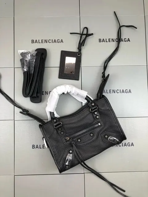 Balenciaga Black Leather City Bag with Accessories