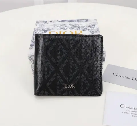 Dior Black Leather Wallet with Oblique Pattern