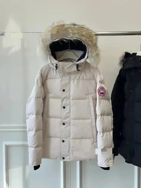 Canada Goose Women's White Down Jacket with Fur Hood