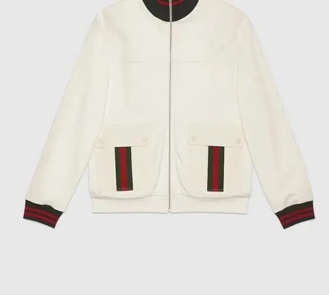 Gucci White Bomber Jacket with Red and Green Webbing