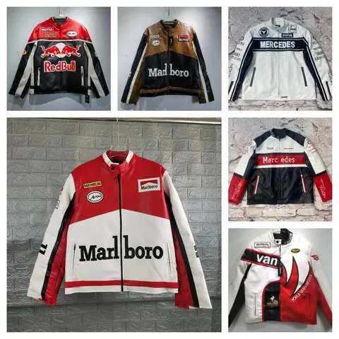 Racing Leather Jackets Collection - Red Bull, Marlboro, Mercedes, and Van